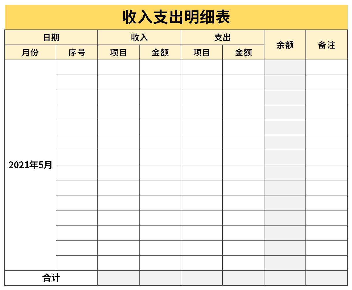 2021收入支出明细表截图