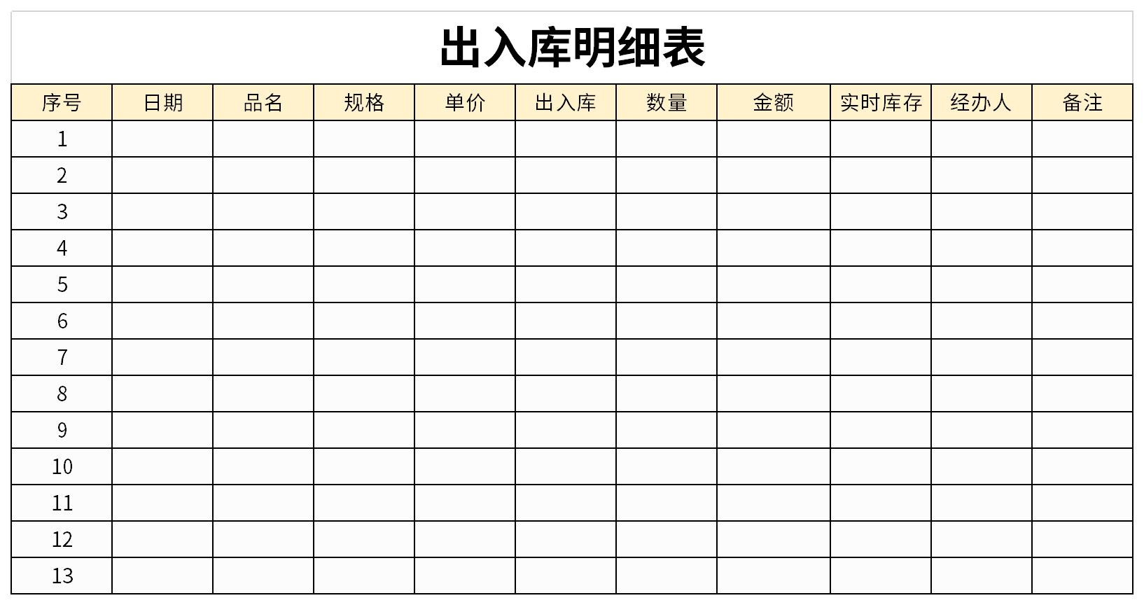 出入库明细表截图