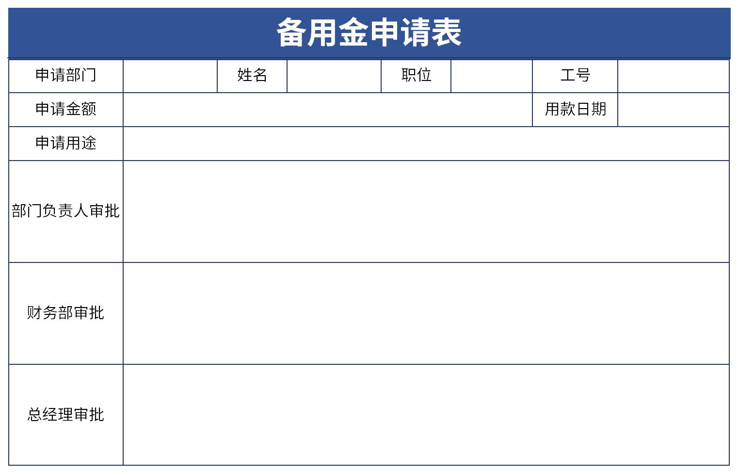 备用金申请表截图