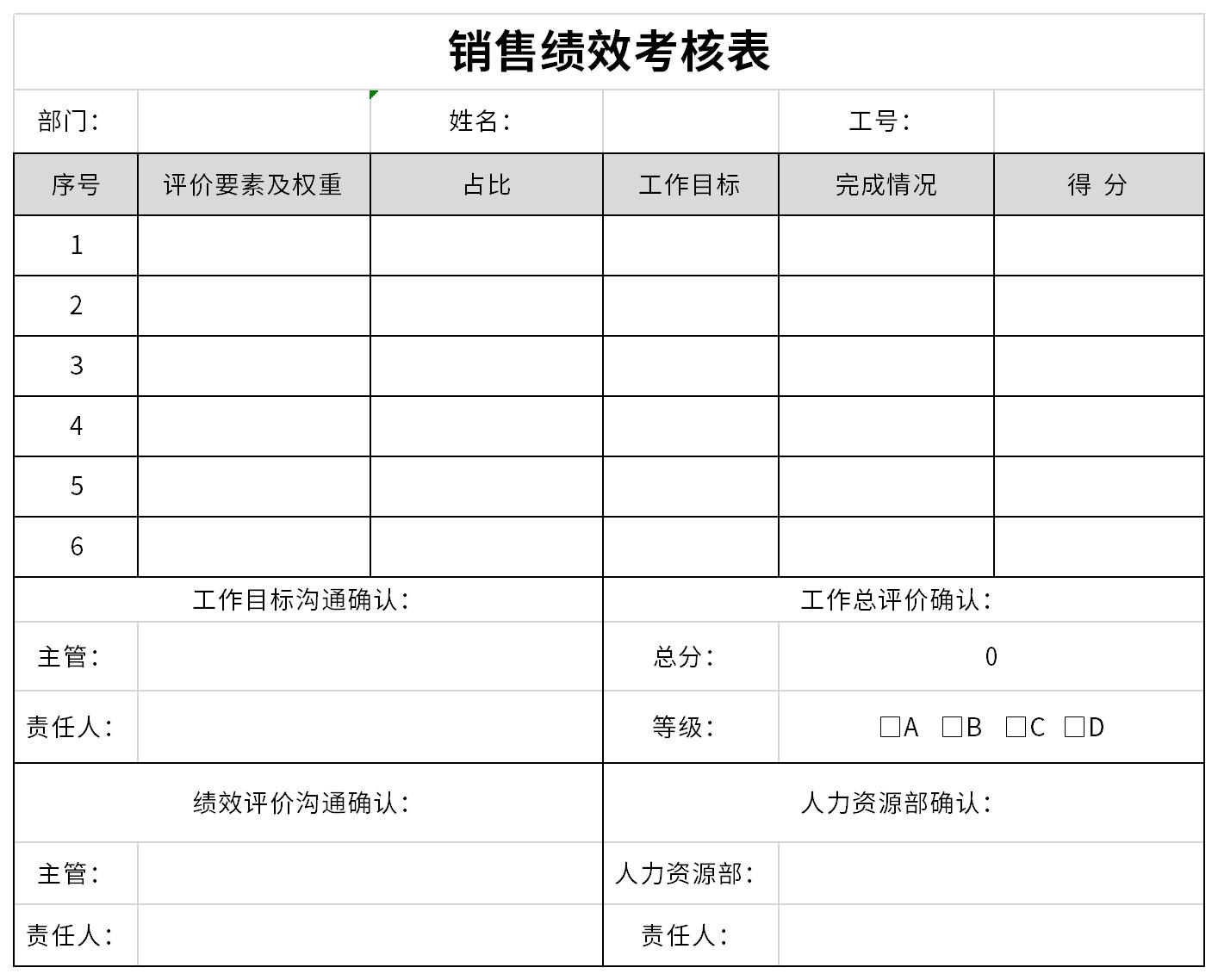 销售人员绩效考核表截图