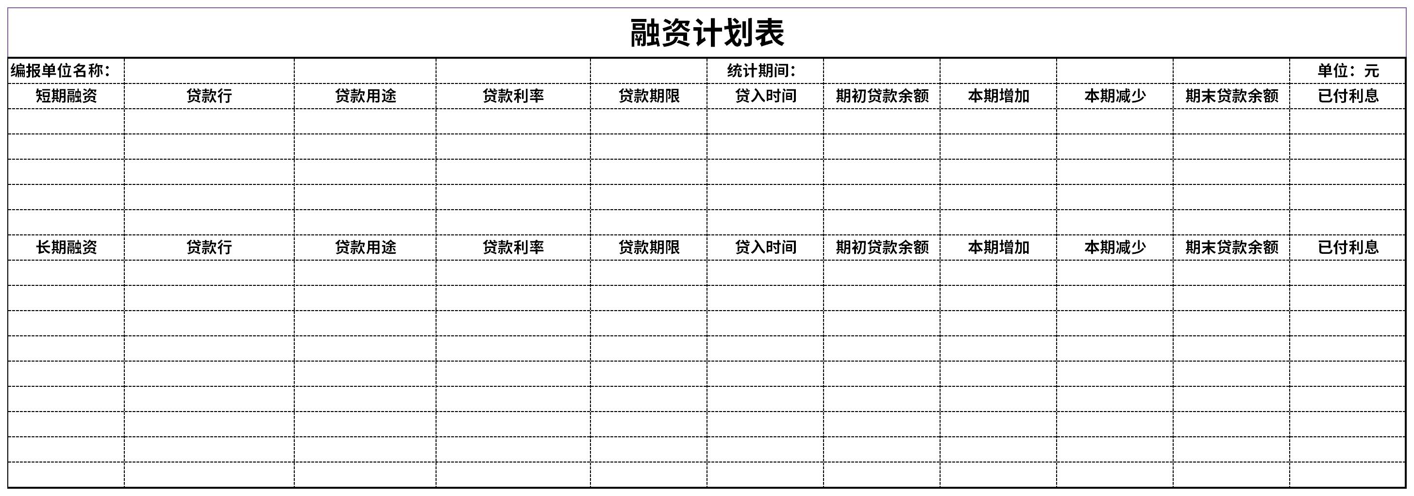 融资计划表截图