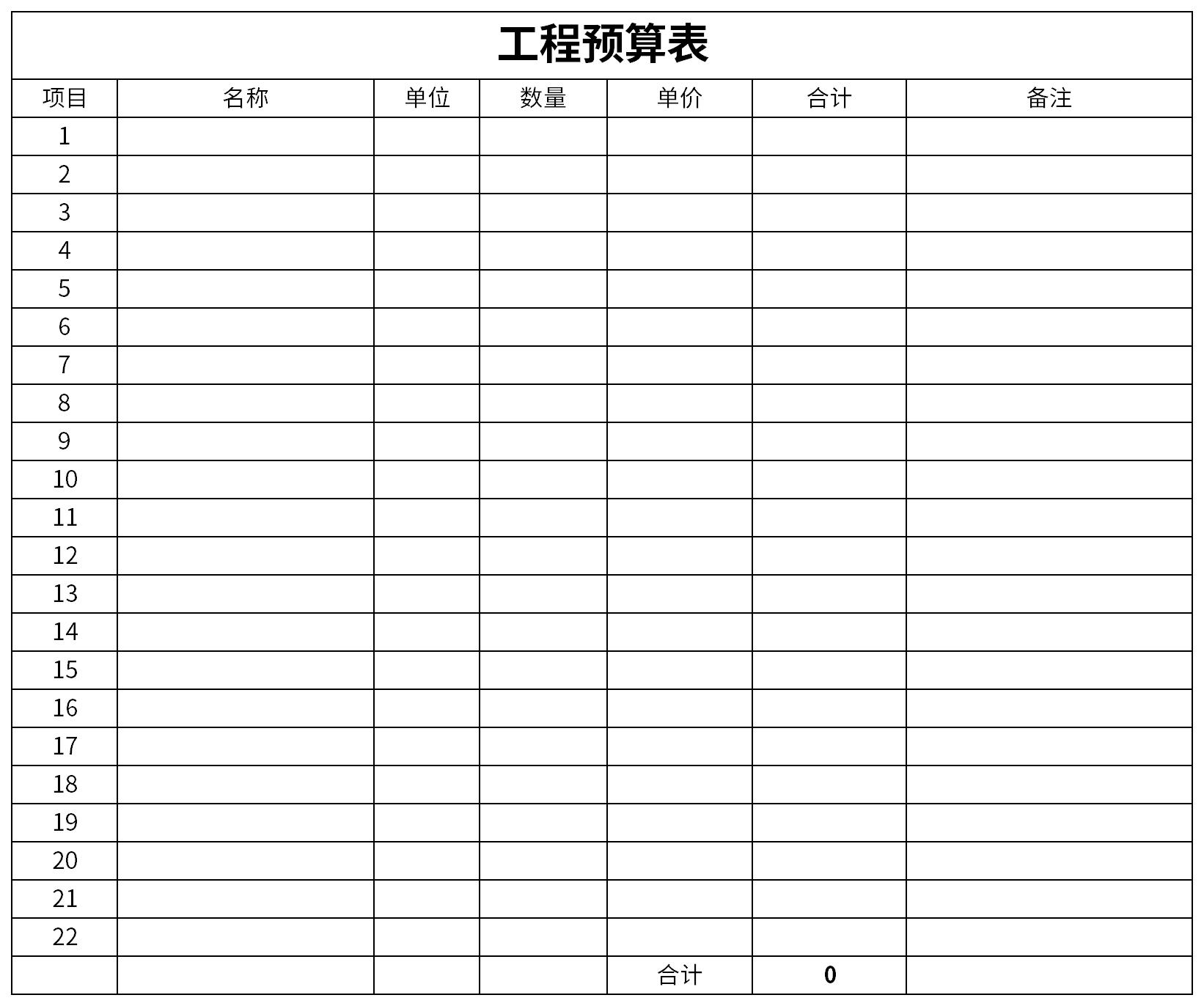 分项工程预算表截图