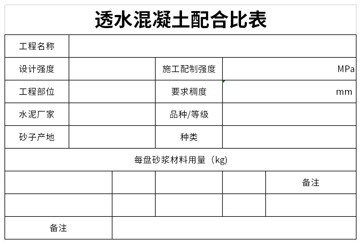 透水混凝土配合比表截图