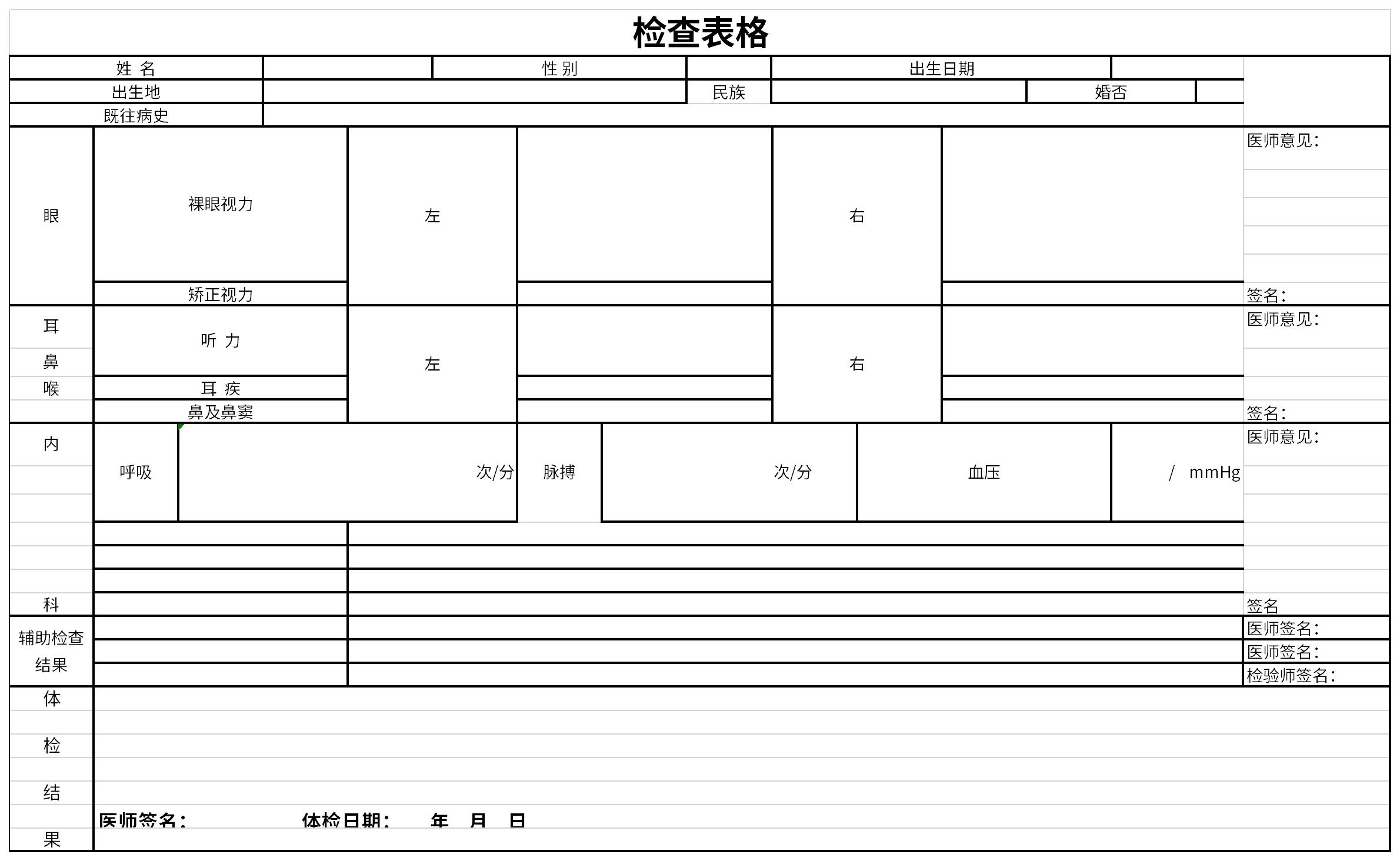 检查表格截图