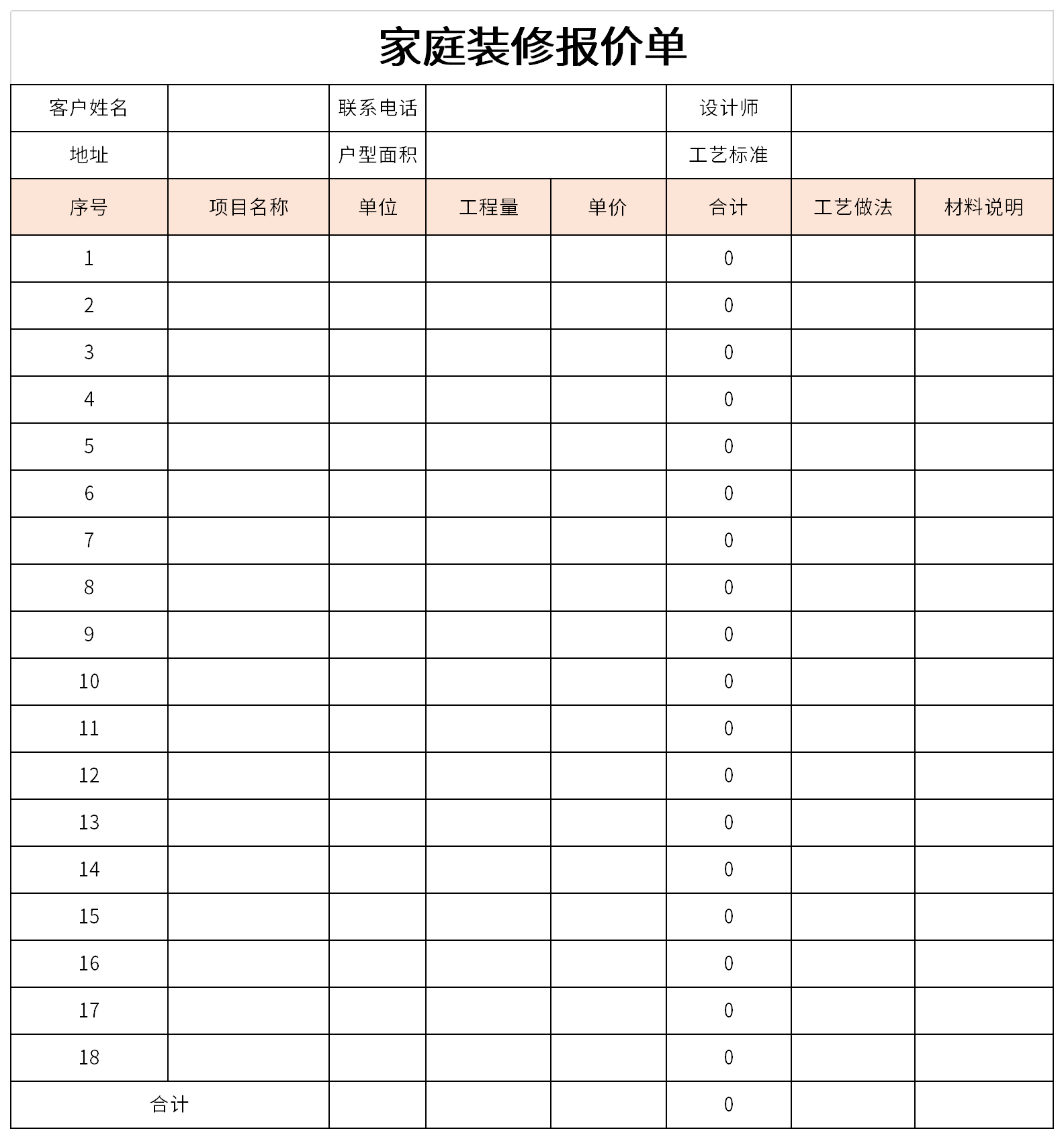 家庭装修报价单截图