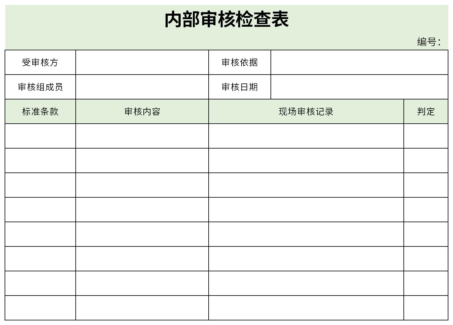 内部审核检查表截图