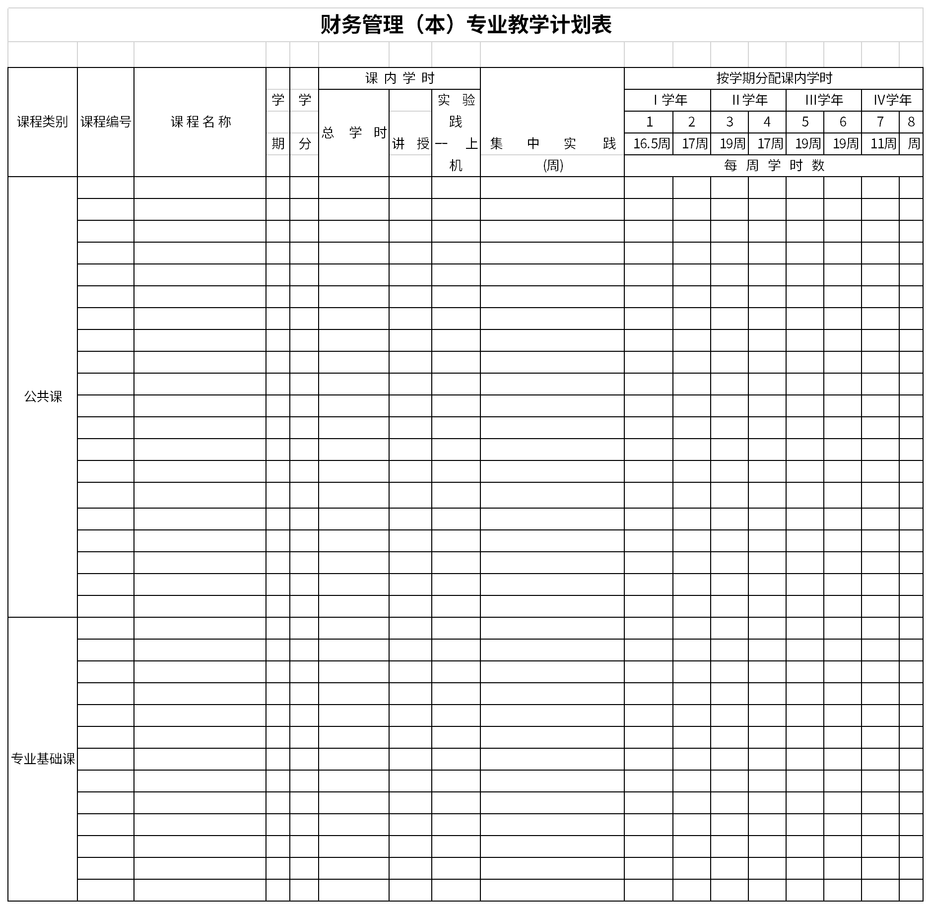 财务管理专业教学计划表截图