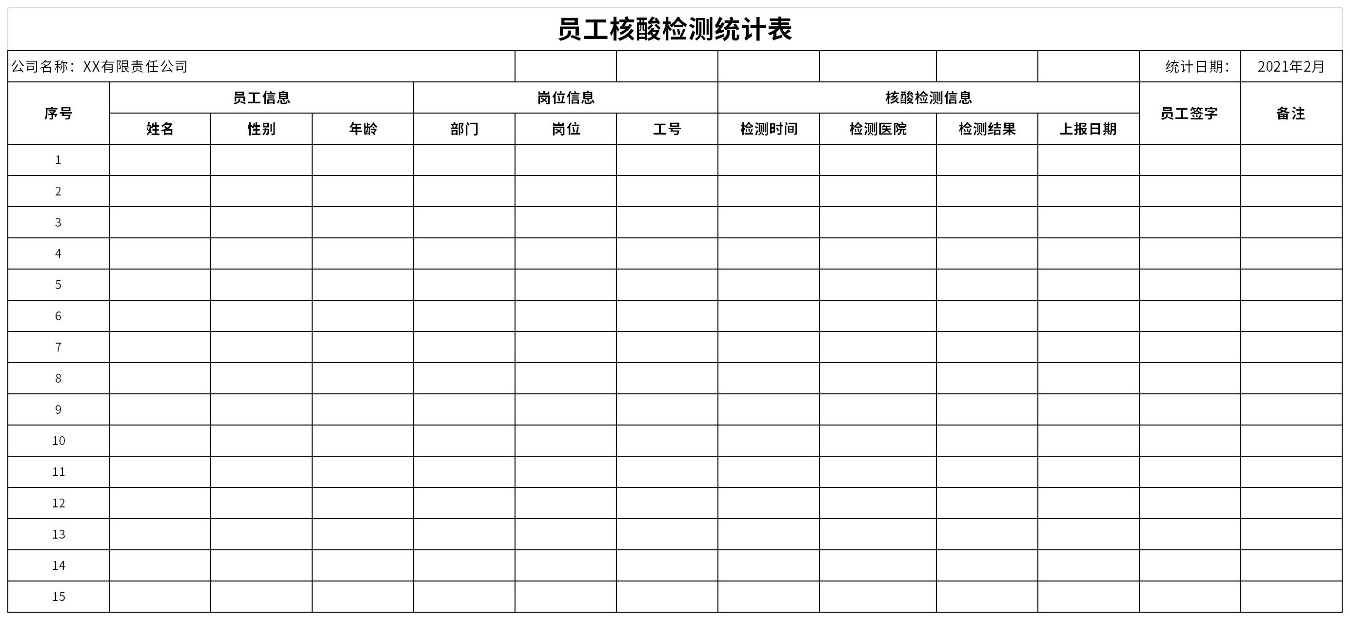 员工核酸检测统计表截图