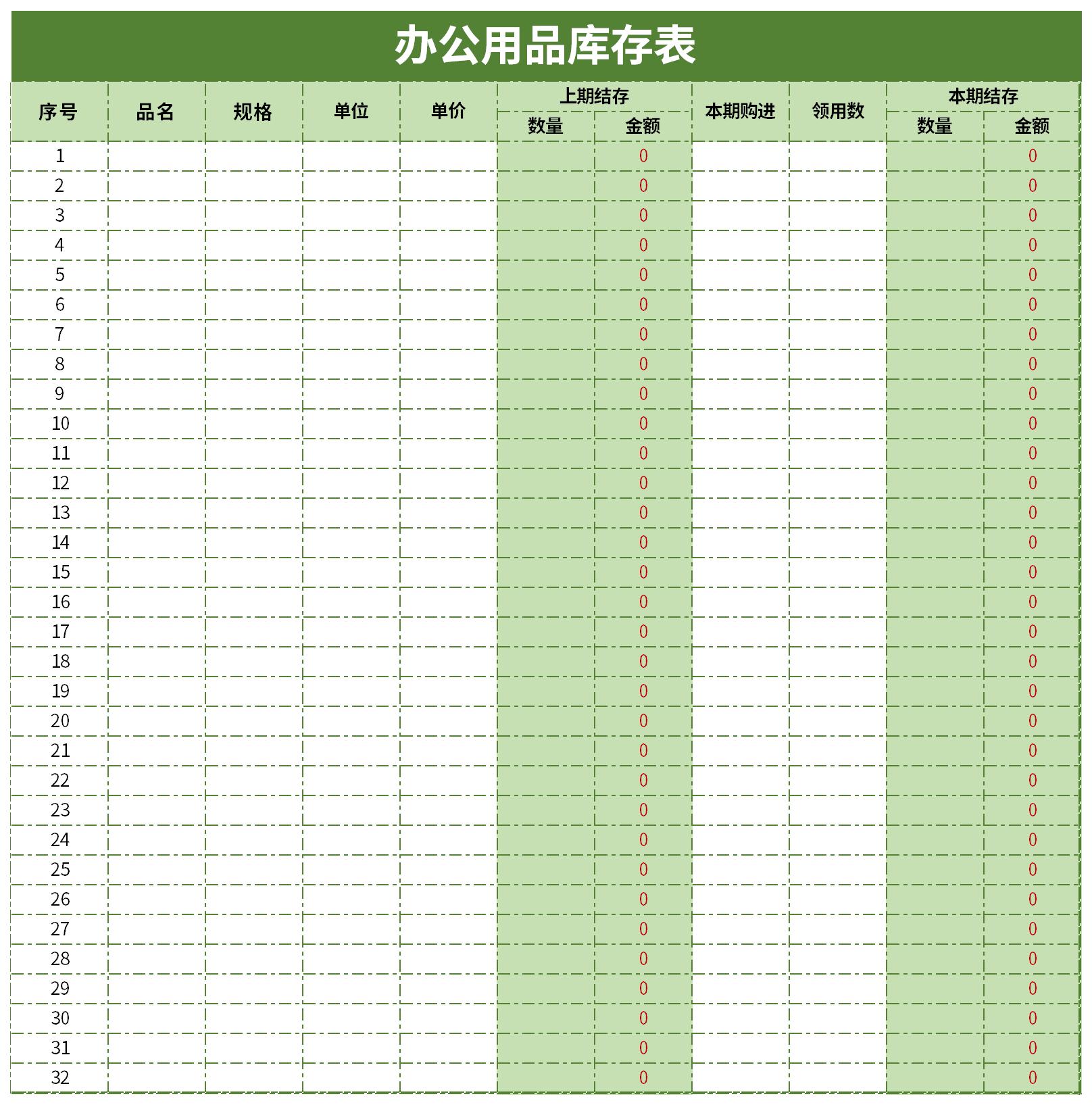 办公用品库存统计表模板截图