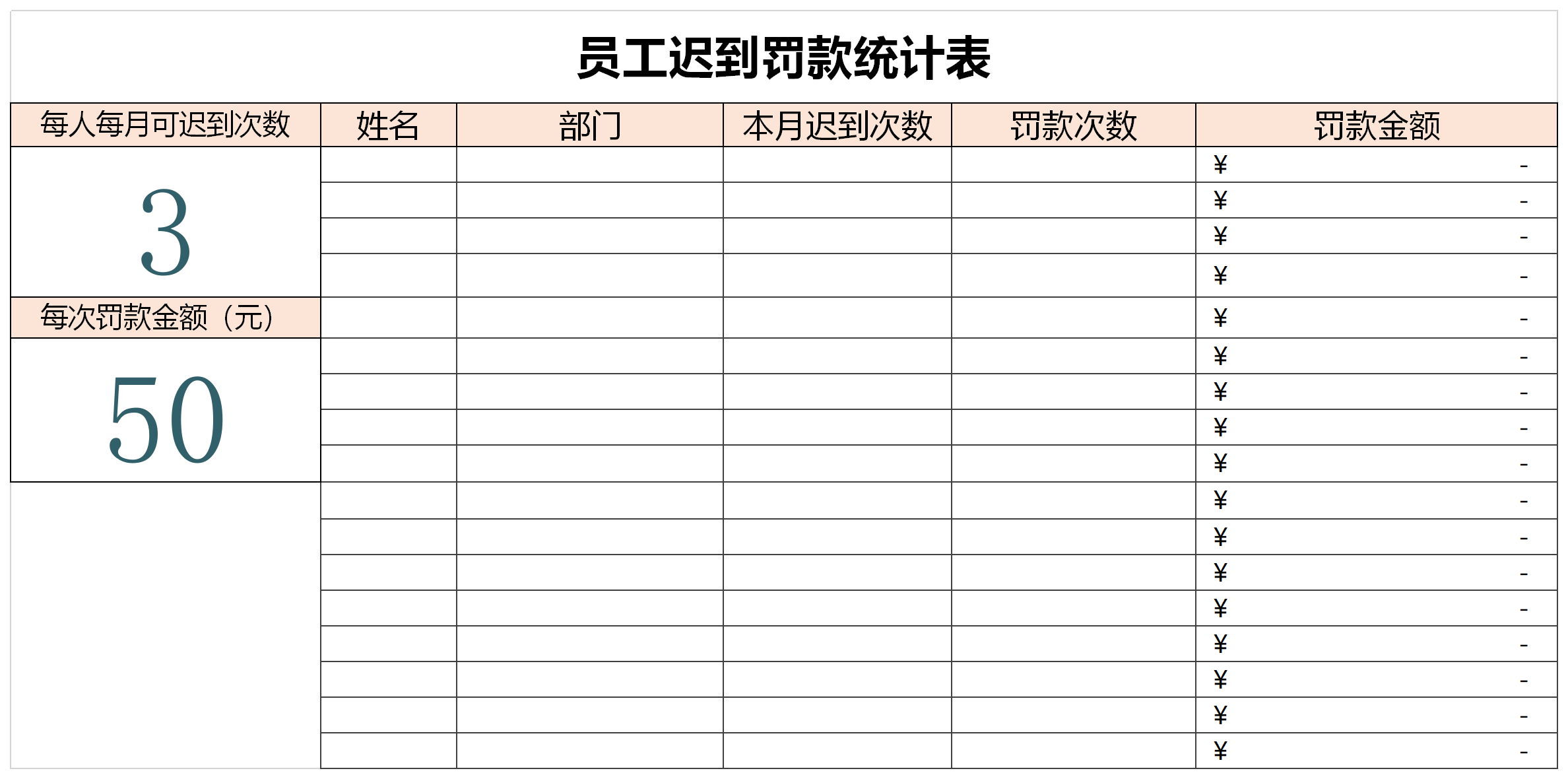 员工迟到罚款统计表截图