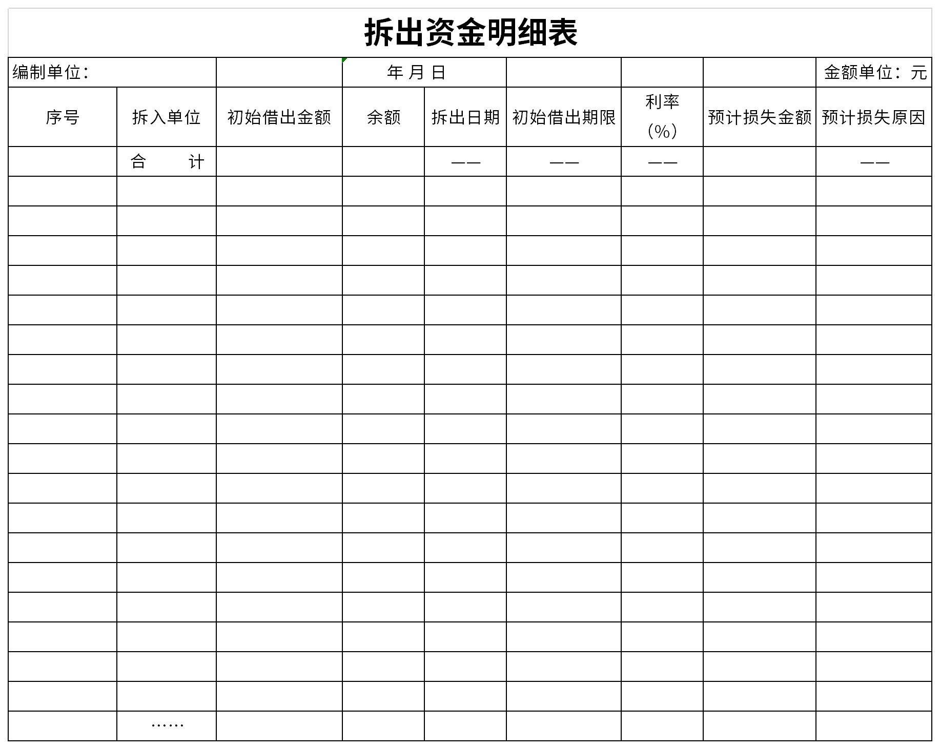 拆出资金明细表截图