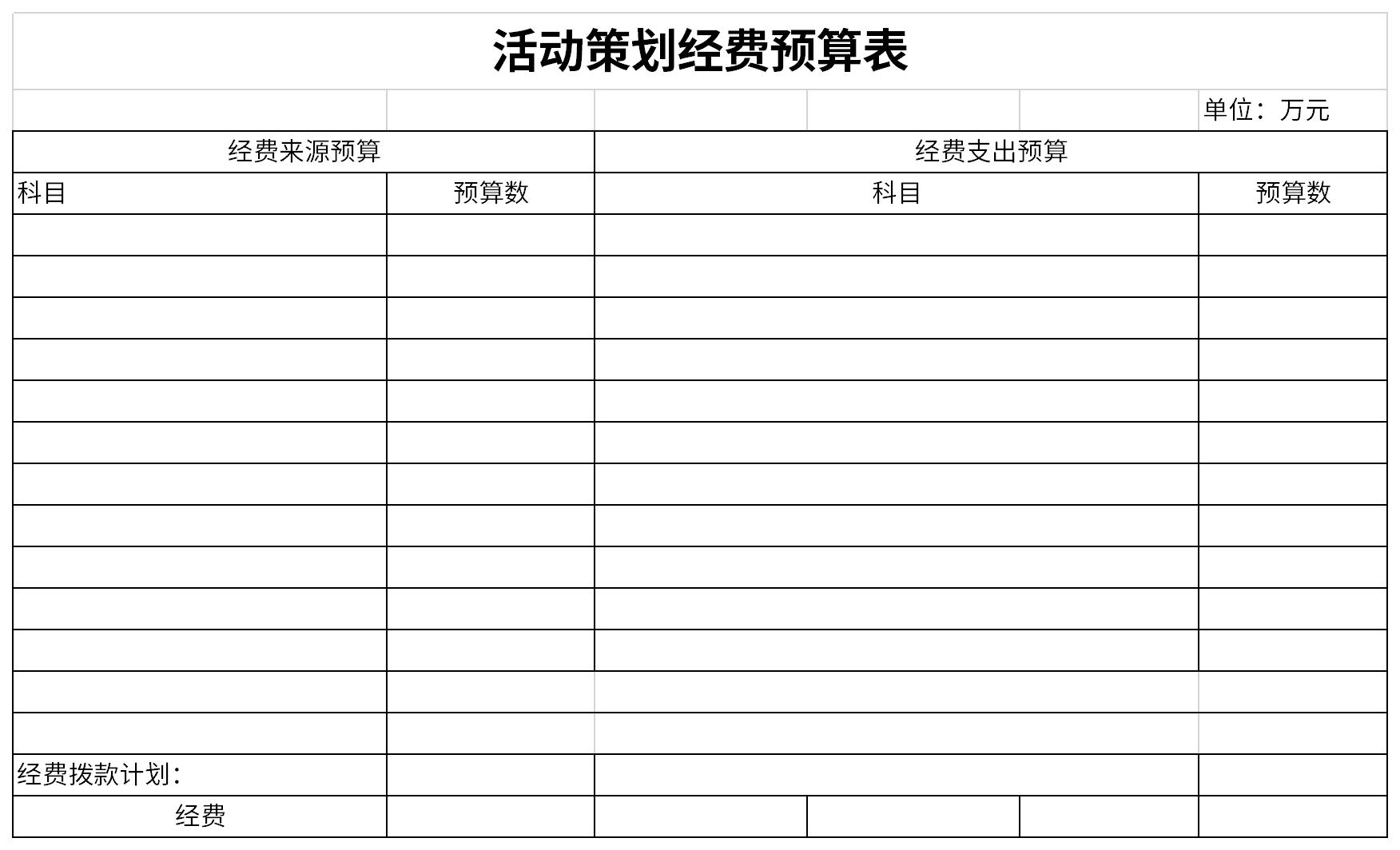 活动策划经费预算表截图