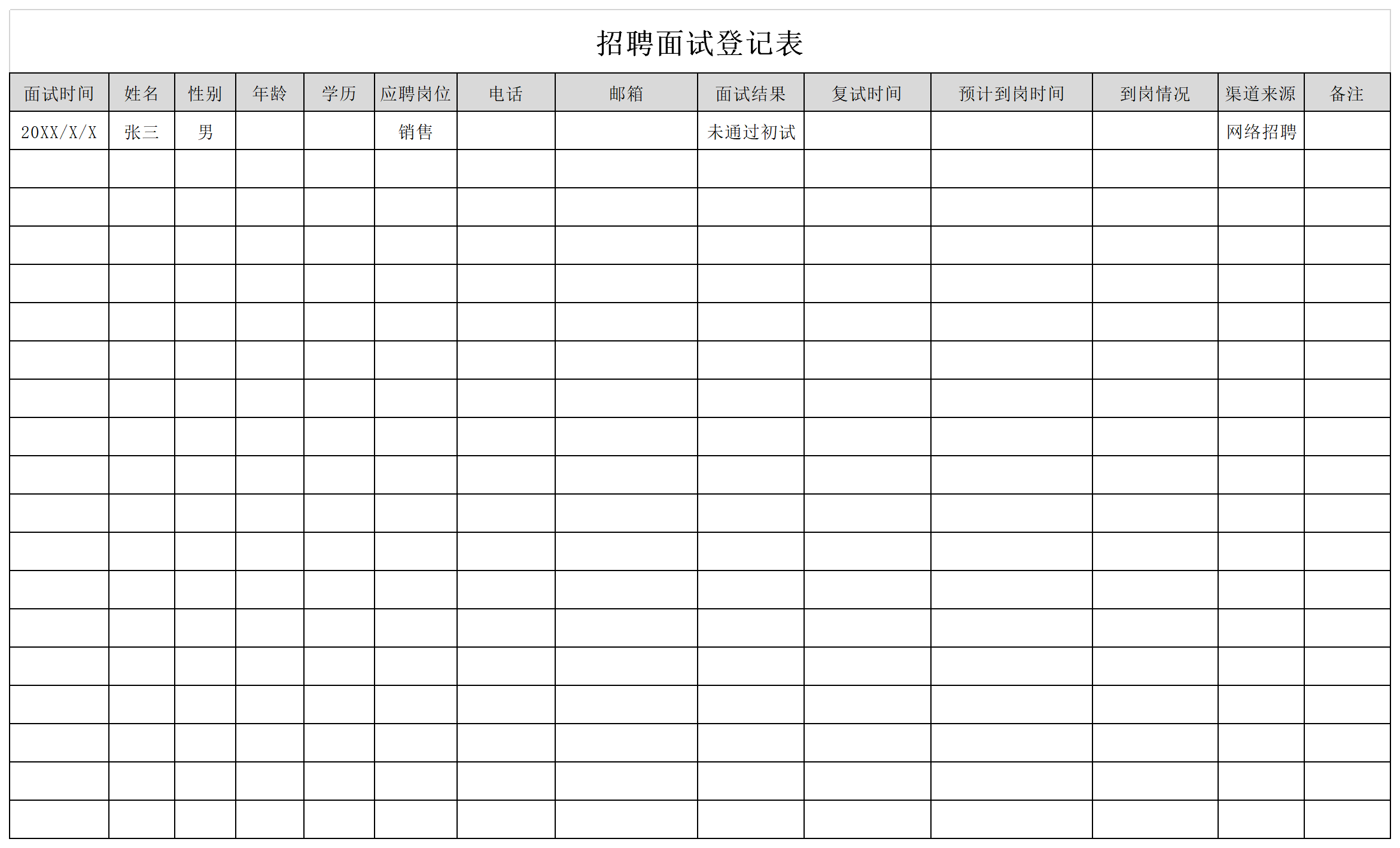 招聘面试登记表截图