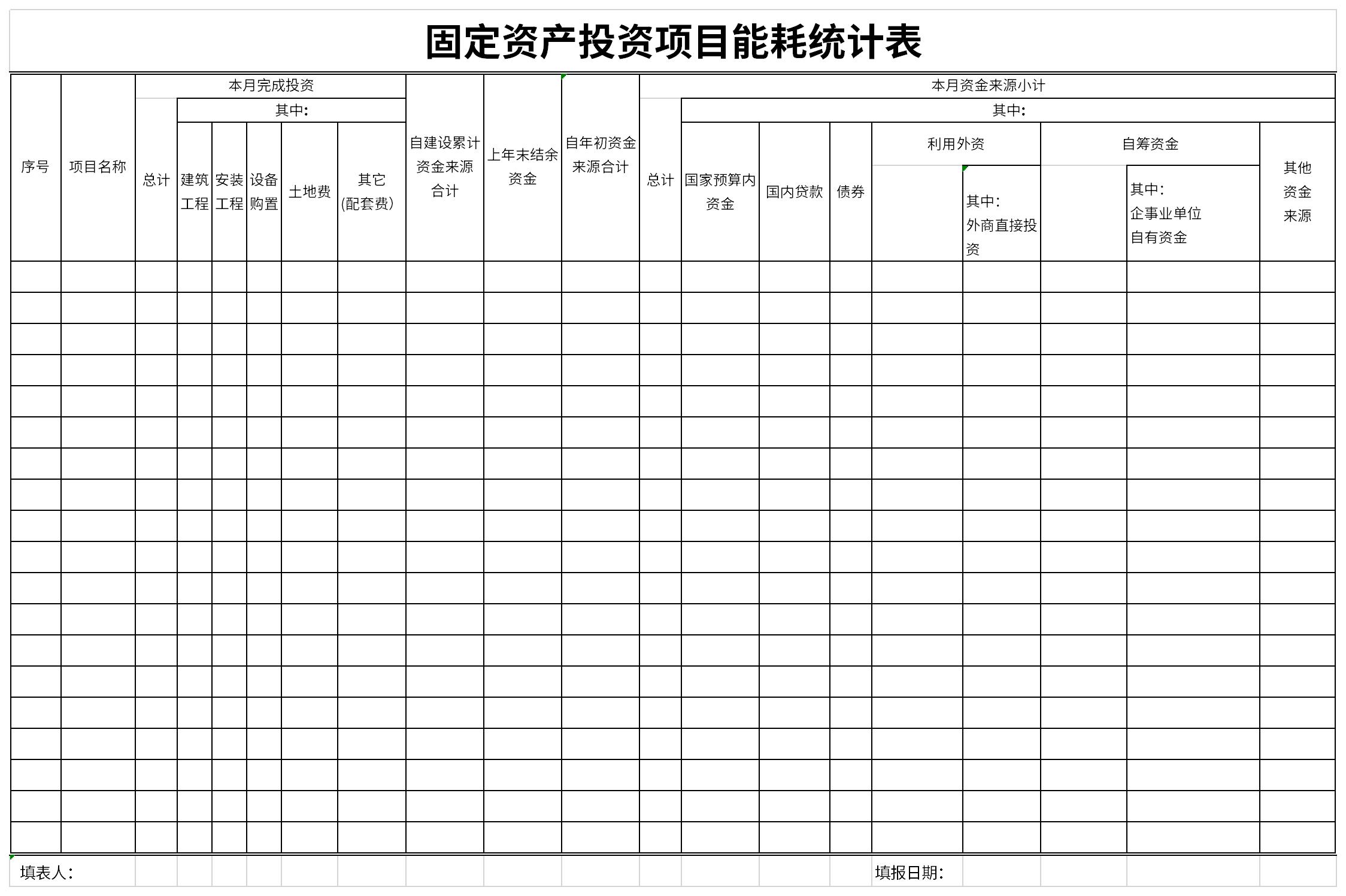 固定资产投资项目能耗统计表截图