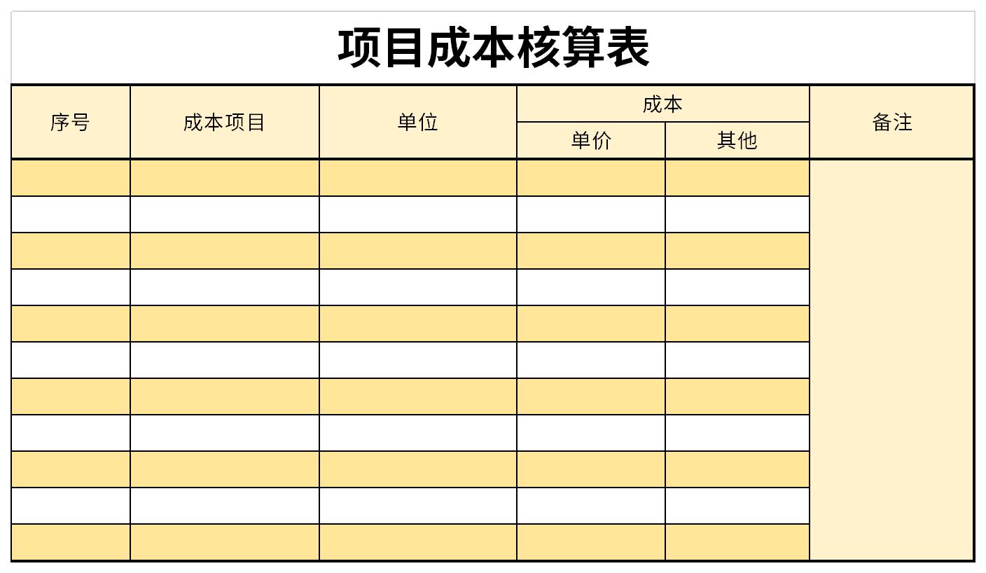 项目成本核算表截图