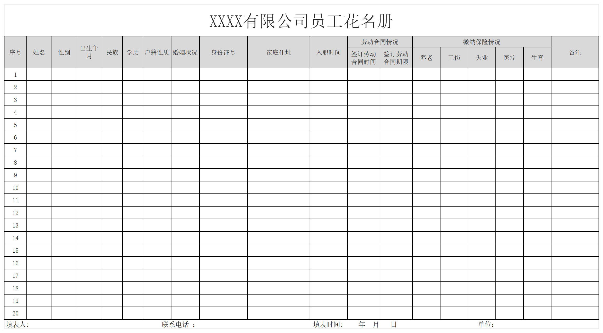 员工花名册表格截图