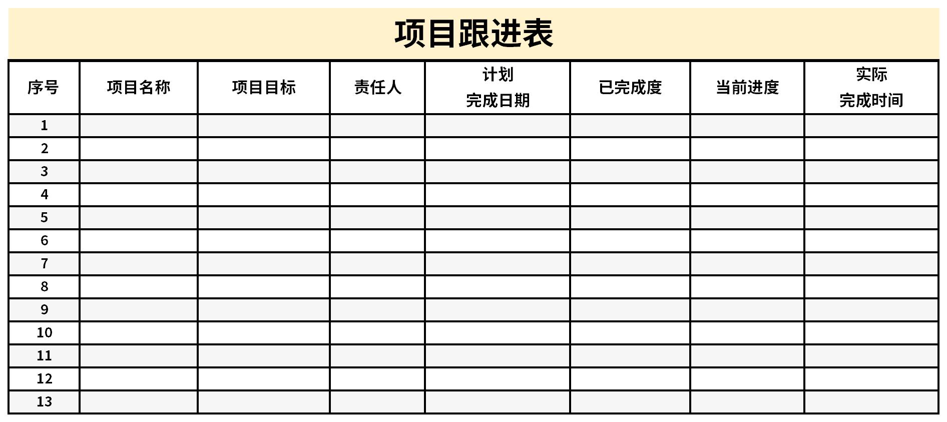 项目跟进表截图