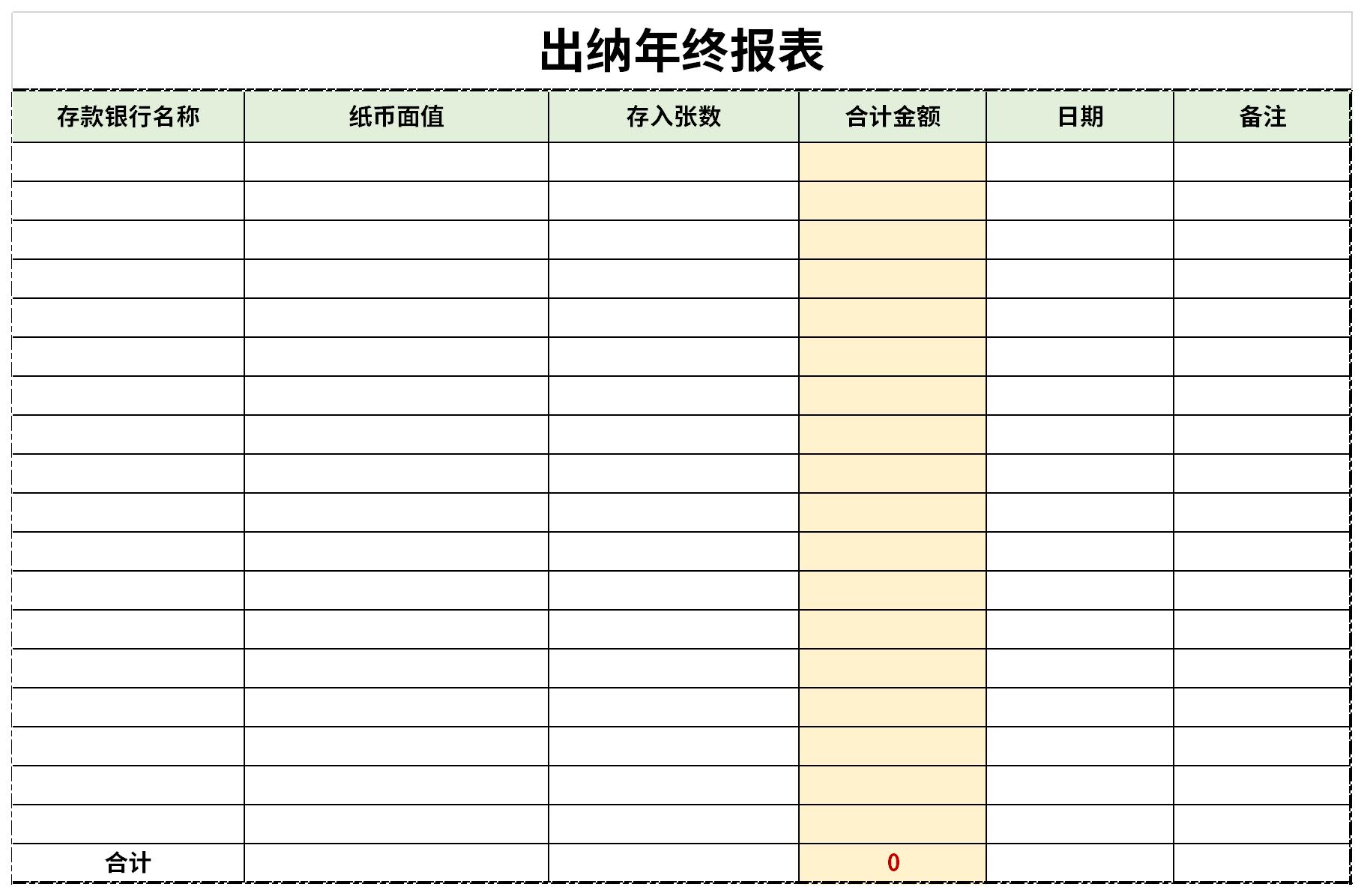 出纳年终报表模板截图