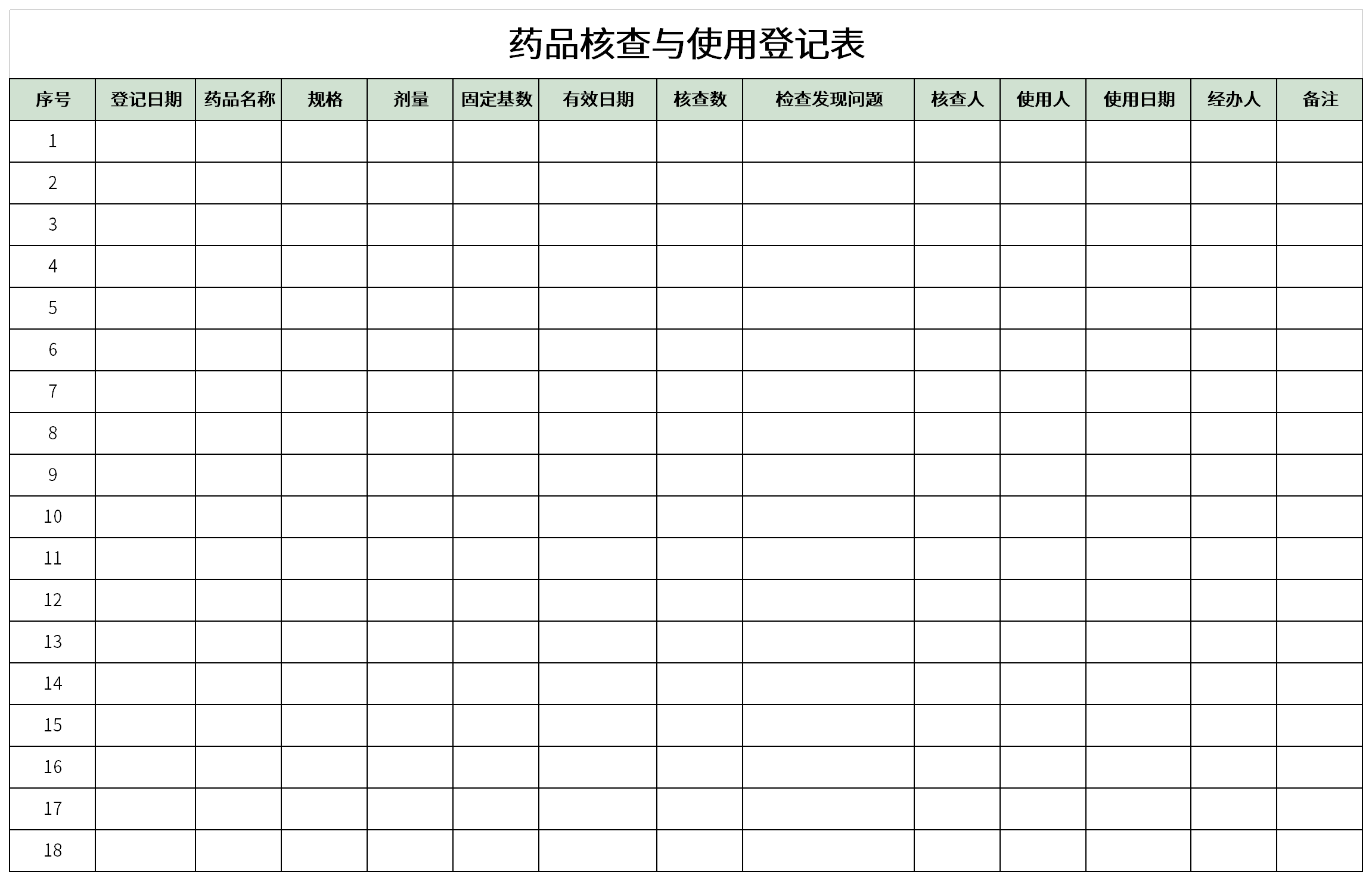 药品核查与使用登记表截图