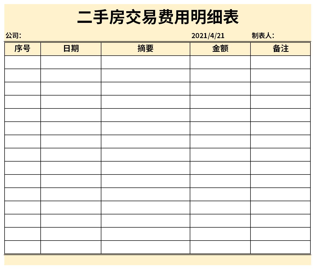 二手房交易费用明细表截图