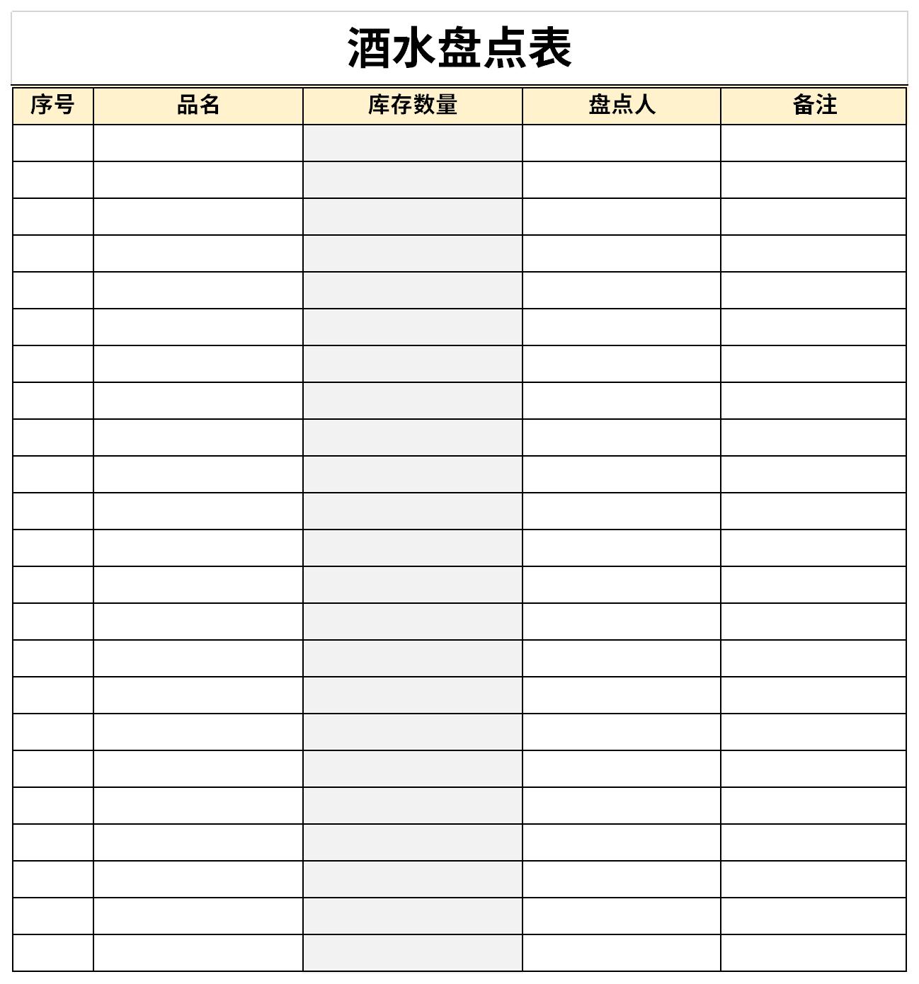 酒水盘点表截图