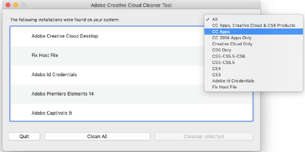 Creative Cloud Cleaner Tool Mac截图