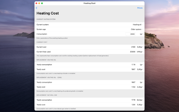 Heating Cost Mac截图