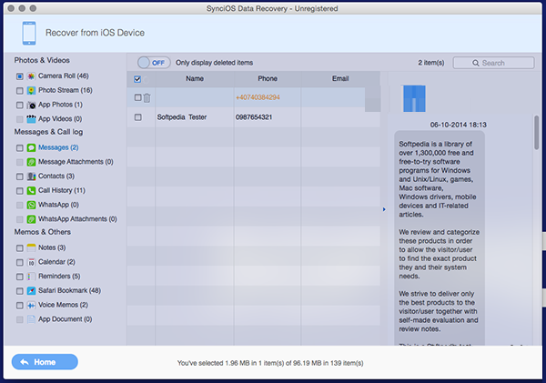 SynciOS Data Recovery for mac截图