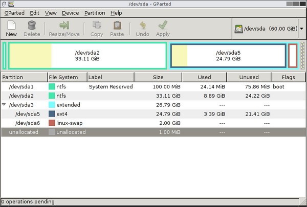 GParted截图